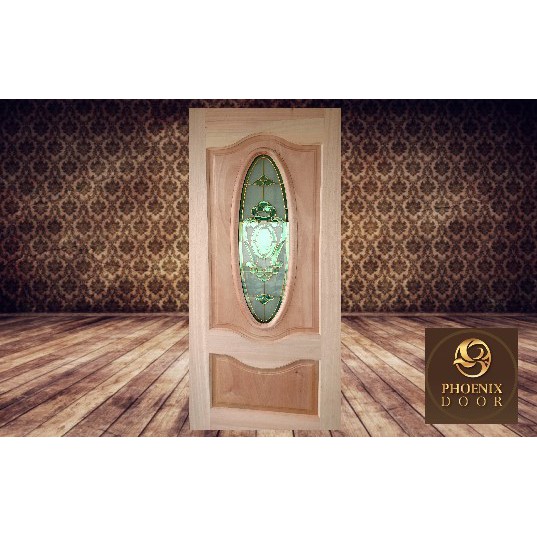 PINTU KAYU / WOODEN DOOR PC1G WITH TEMPERED GLASS 18MM