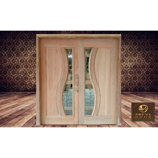 PINTU KAYU / WOODEN DOOR PC71 SIZE 336/8X 83 WITH TEMPERED GLASS 18MM